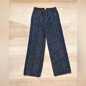 Maeve Anthropologie Tweed Wide Leg Jeans | Dark Blue | Size 10 Tall 35" Inseam
